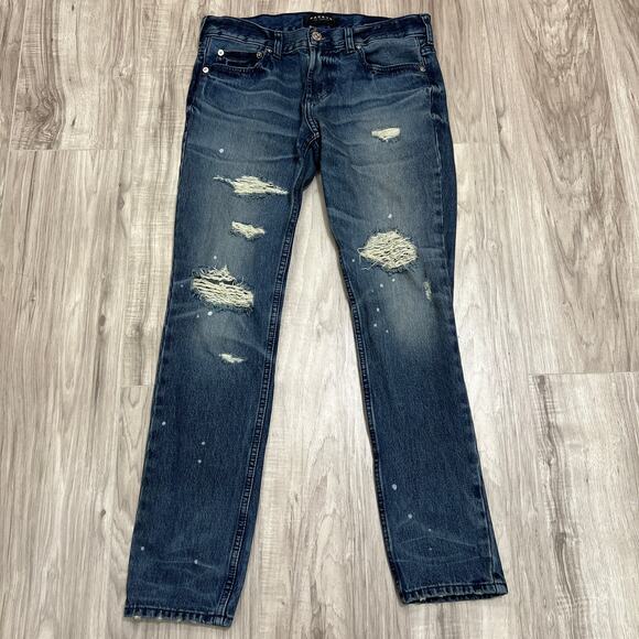 Pacsun Los Angeles Men's Vertical Stretch Skinny Blue Ripped Jeans Size W29 L30 - Picture 1 of 9